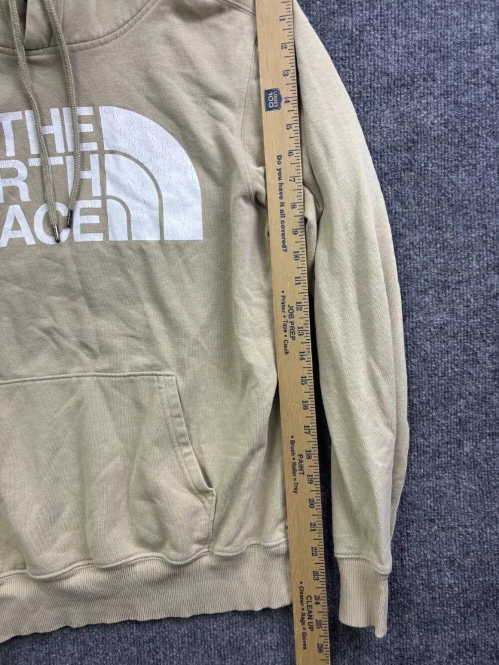 The North Face Hoodie Mens Medium Beige Pullover Fleece Sweatshirt Logo Graphic‎